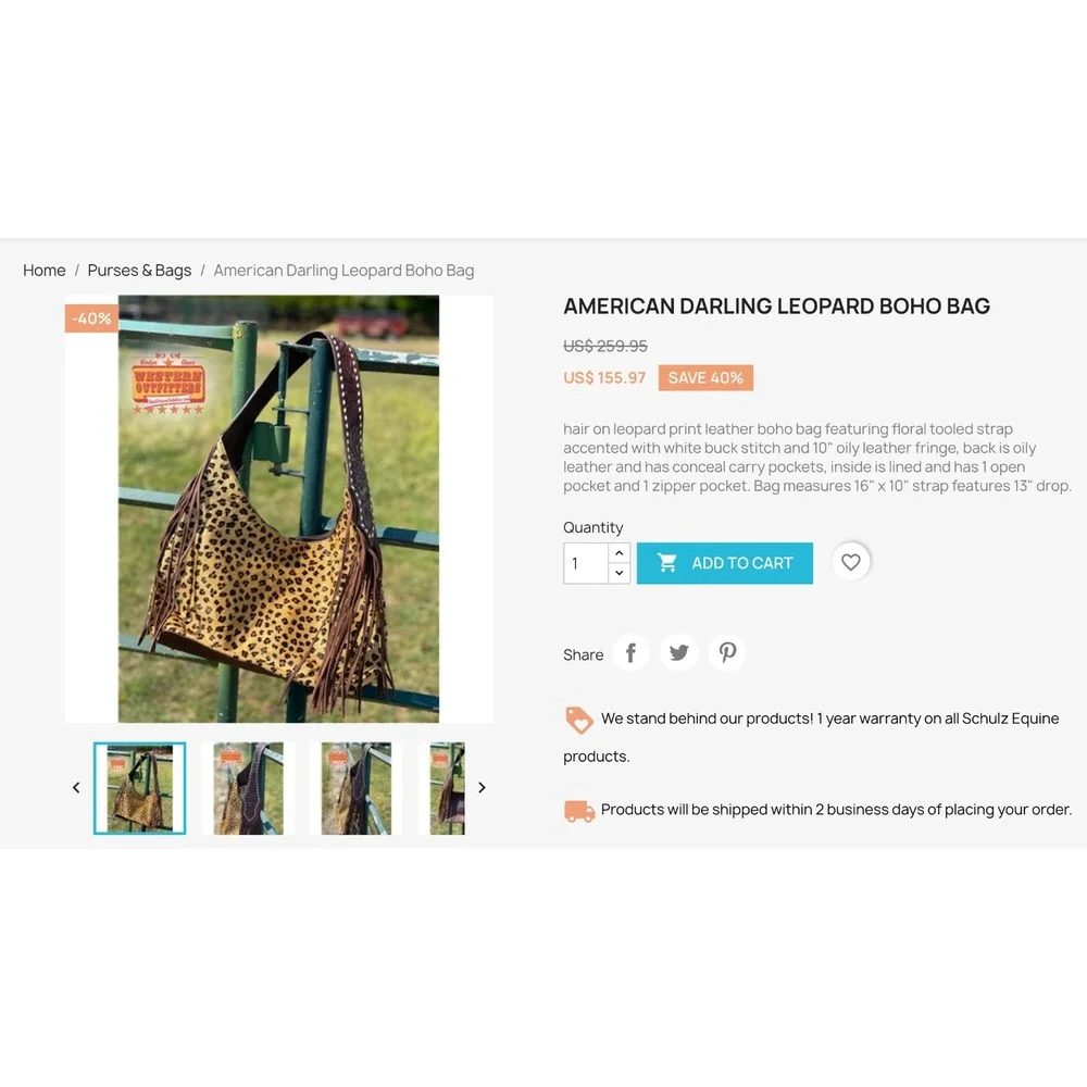 AD American Darling Tooled Cheetah Cowhide/Leather Western Conceal Bag $259 MSRP - Picture 2 of 16